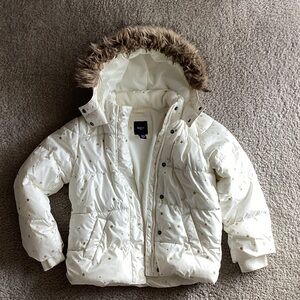 GAP Ivory Star Puffer with Faux Fur Trim